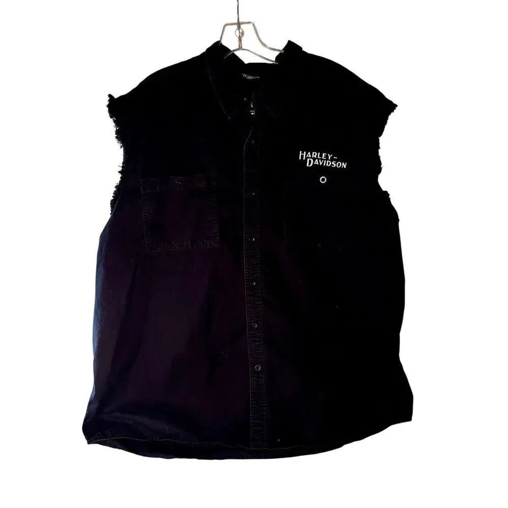 Harley Davidson Men's Vest Sleeveless 3XL Cotton Front & Back Logo Black Shirt